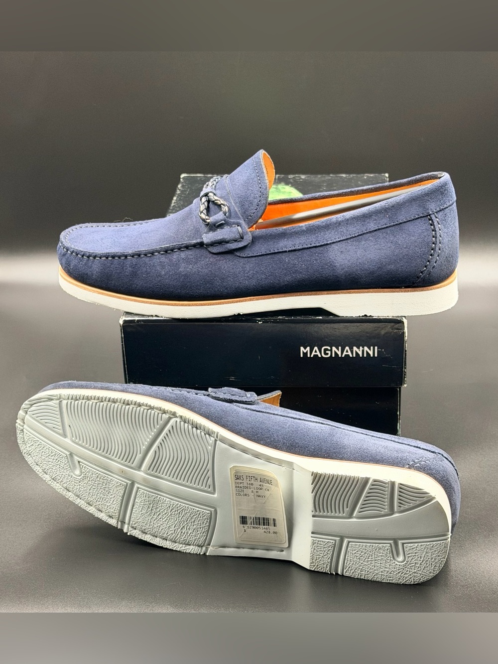 Saks Fifth Avenue by Magnanni Braided Loop Suede Cognac Loafers